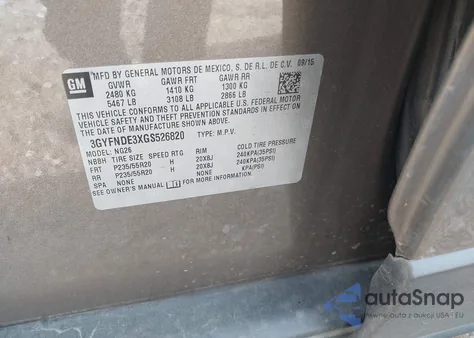 2016 Cadillac Srx Premium Collection z USA, uszkodzony, nr VIN 3GYFNDE3XGS526820